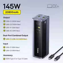 Baseus 145 واط قوة البنك 20800 مللي أمبير المزدوج USB A USB C PD 100 واط شحن سريع شاشة ديجيتال المحمولة PowerBank لأجهزة الكمبيوتر المحمول الهاتف البخار