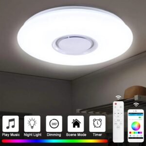 LED ضوء السقف RGB ديكور المنزل ضوء APP التحكم بلوتوث الذكية مصباح عكس الضوء مع مكبر الصوت التحكم عن بعد 2800K-6500K