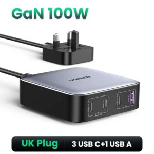 UGREEN 65 واط 100 واط GaN شاحن PPS QC4.0 PD3.0 آيفون 17 16 15 برو شاومي سامسونج اللوحي ماك بوك اير باد 5 في 1 شاحن سطح المكتب