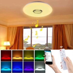 LED ضوء السقف RGB ديكور المنزل ضوء APP التحكم بلوتوث الذكية مصباح عكس الضوء مع مكبر الصوت التحكم عن بعد 2800K-6500K
